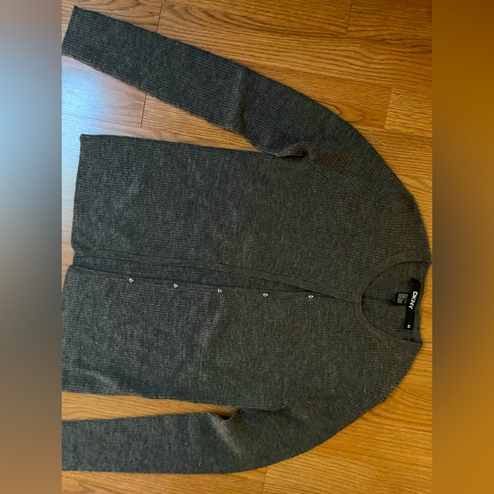 DKNY Women’s Charcoal Cardigan, 100% wool, BNWT
